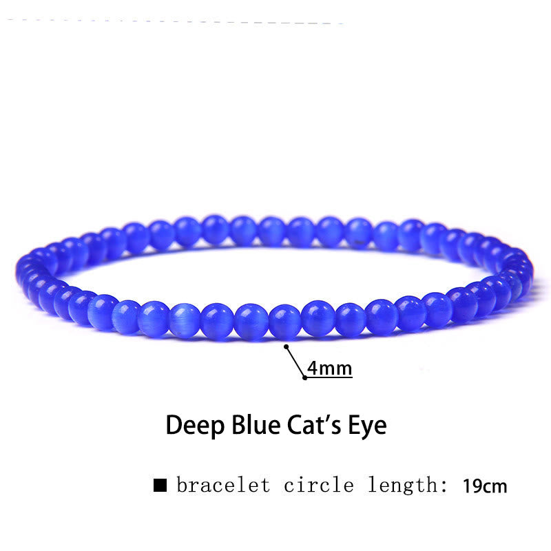 Buddha Stones 4mm Various Stone Crystal Mini Beads Healing Bracelet - Deep Blue Cat's Eye - 4mm(Wrist Circumference 14-17cm) - image 36