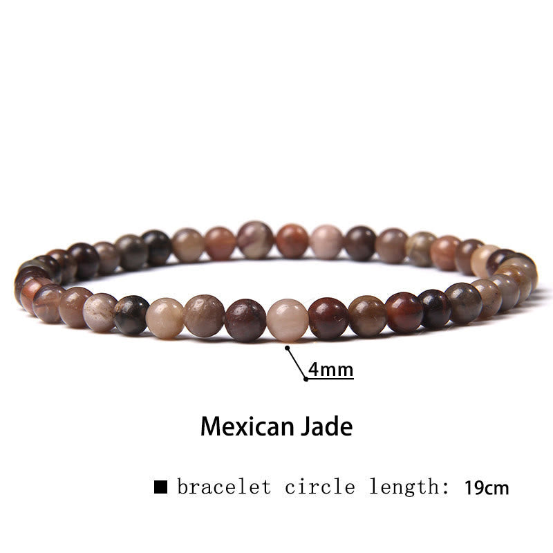 Buddha Stones 4mm Various Stone Crystal Mini Beads Healing Bracelet - Mexican Jade - 4mm(Wrist Circumference 14-17cm) - image 42