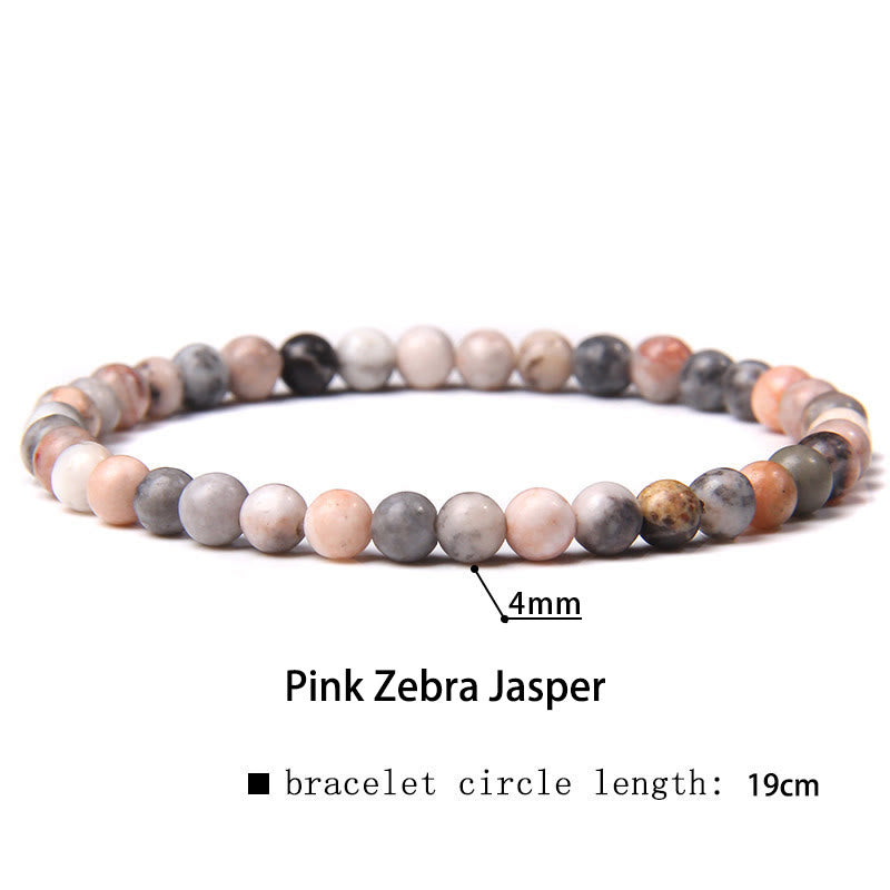 Buddha Stones 4mm Various Stone Crystal Mini Beads Healing Bracelet - Pink Zebra Jasper - 4mm(Wrist Circumference 14-17cm) - image 47