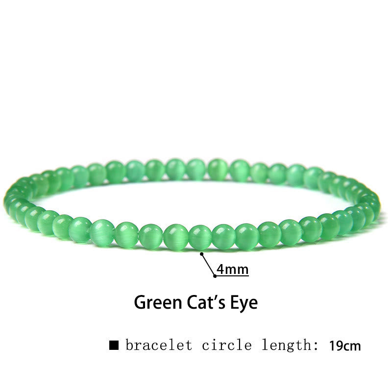 Buddha Stones 4mm Various Stone Crystal Mini Beads Healing Bracelet - Green Cat's Eye - 4mm(Wrist Circumference 14-17cm) - image 49