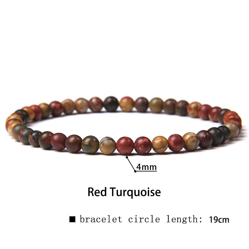 Buddha Stones 4mm Various Stone Crystal Mini Beads Healing Bracelet - Red Turquoise - 4mm(Wrist Circumference 14-17cm) - image 57