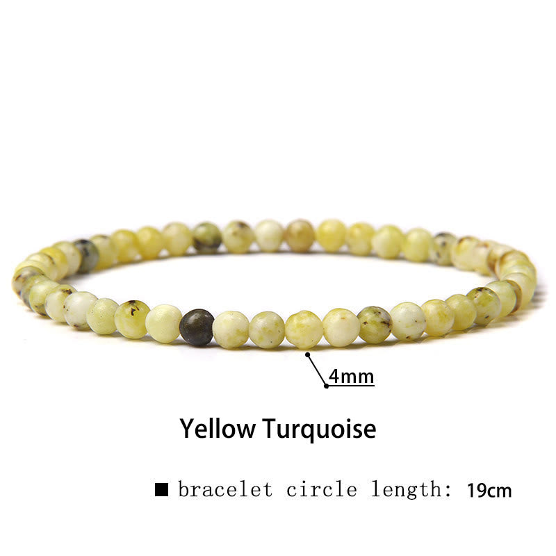 Buddha Stones 4mm Various Stone Crystal Mini Beads Healing Bracelet - Yellow Turquoise - 4mm(Wrist Circumference 14-17cm) - image 53