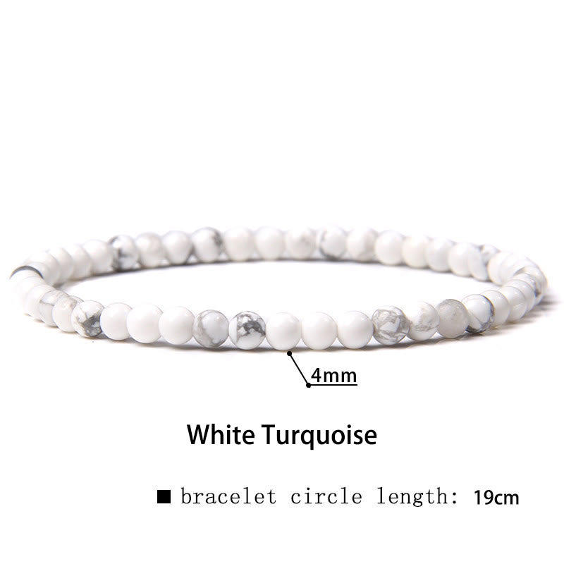 Buddha Stones 4mm Various Stone Crystal Mini Beads Healing Bracelet - White Turquoise - 4mm(Wrist Circumference 14-17cm) - image 69