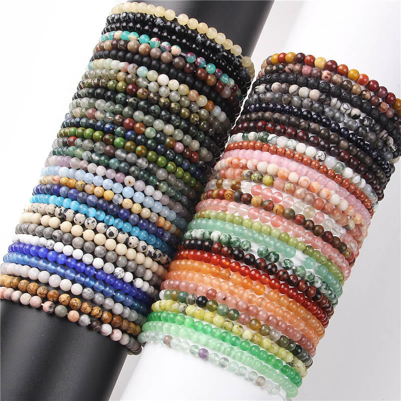 Buddha Stones 4mm Various Stone Crystal Mini Beads Healing Bracelet - image 0