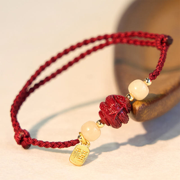 Buddha Stones Natural Cinnabar Chinese Zodiac Hetian Jade Fu Character Luck Rope Bracelet - image 6