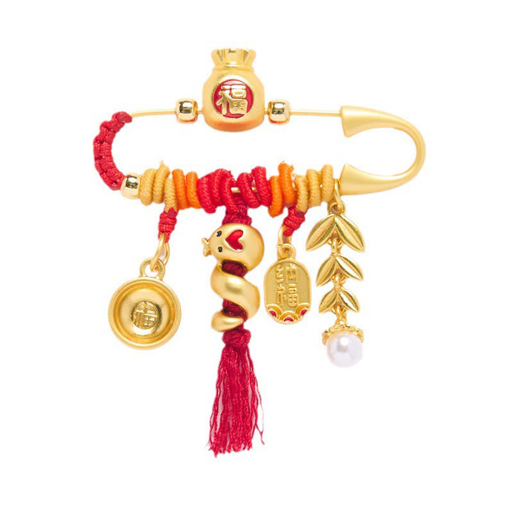 Buddha Stones Copper Year Of The Snake Tassels String Spike Fu Bowl Lucky Fortune Bag Brooch - image 8