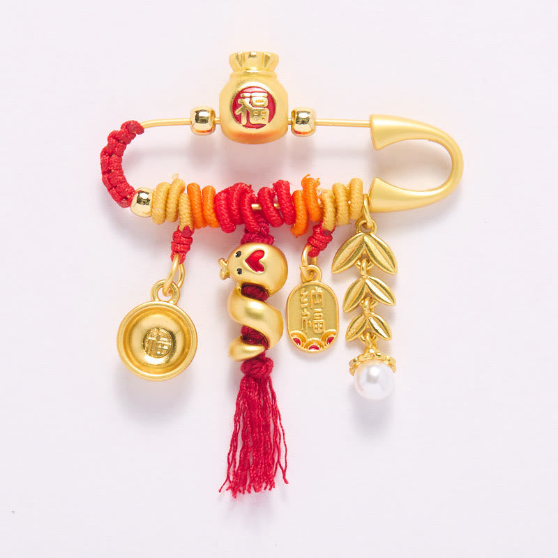 Buddha Stones Copper Year Of The Snake Tassels String Spike Fu Bowl Lucky Fortune Bag Brooch - image 7