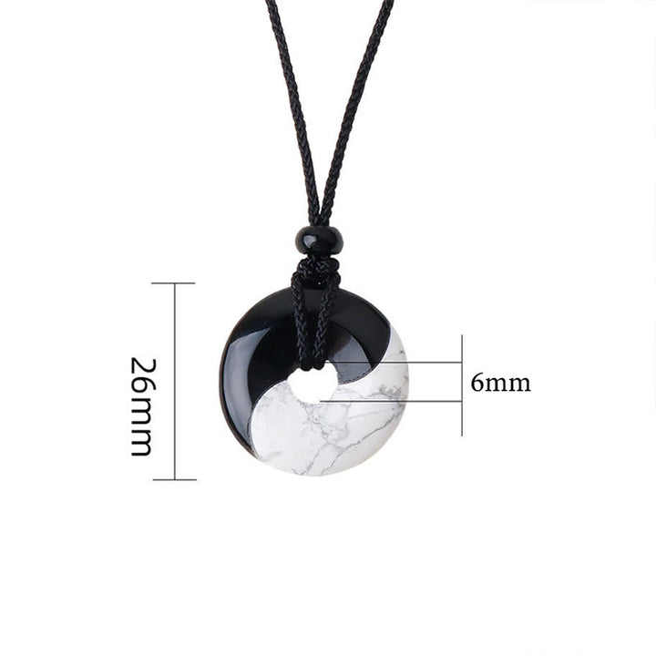 Buddha Stones Natural Black Obsidian White Turquoise Yin Yang Peace Buckle Design Braided String Strength Necklace Pendant - image 9