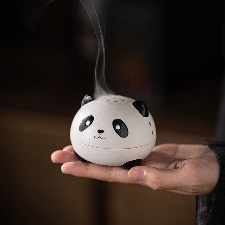 Buddha Stones Cute Panda Healing Ceramic Incense Burner Desk Decoration - Cute Panda 7.3*7.3*5.6cm - image 0