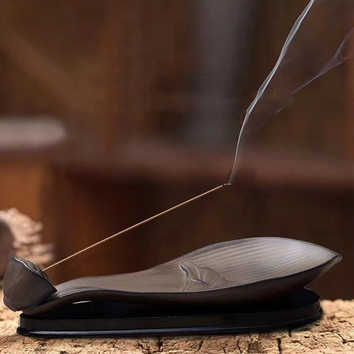 Buddha Stones Lotus Pod Zen Healing Brown Ceramic Stick Incense Burner Decoration - image 4