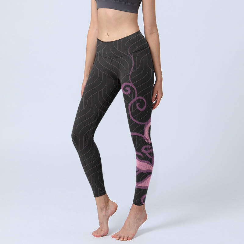 Buddha Stones Black Pink Lotus Flower Print Gym Leggings Women's Yoga Pants - Black - US18,UK/AU22,EU50 (4XL) - image 0