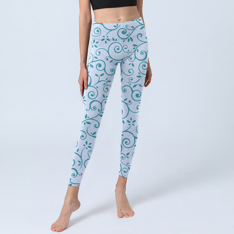 Buddha Stones Blue Vine Leaves Print Gym Leggings Women's Yoga Pants - image 5