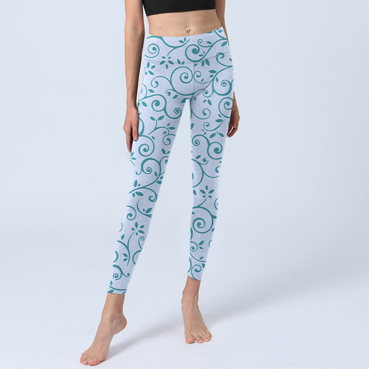 Buddha Stones Blue Vine Leaves Print Gym Leggings Women's Yoga Pants - image 5