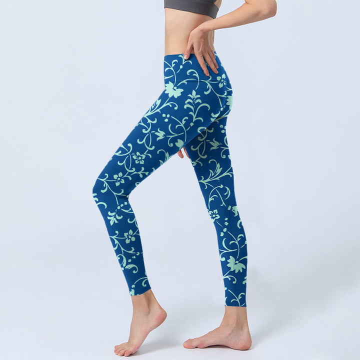 Buddha Stones Vine Plants Flowers Print Gym Leggings Women's Yoga Pants - image 2