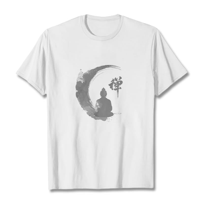 Buddha Stones Meditating Buddha Pattern Cotton Tee T-shirt - White - 2XL - image 0