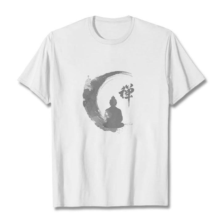 Buddha Stones Meditating Buddha Pattern Cotton Tee T-shirt - White - 2XL - image 0