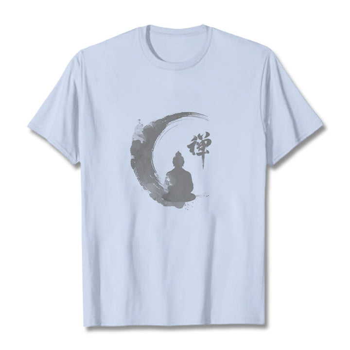 Buddha Stones Meditating Buddha Pattern Cotton Tee T-shirt - Light Cyan - 2XL - image 18