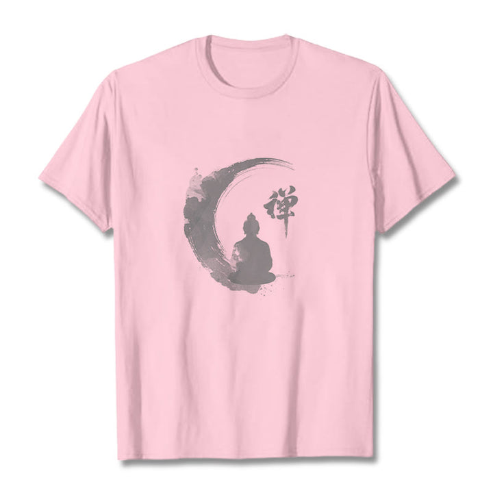 Buddha Stones Meditating Buddha Pattern Cotton Tee T-shirt - Light Pink - 2XL - image 8