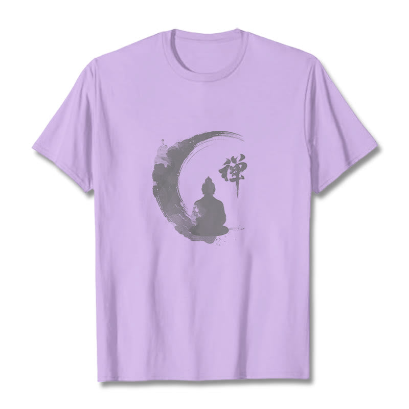 Buddha Stones Meditating Buddha Pattern Cotton Tee T-shirt - Plum - 2XL - image 14