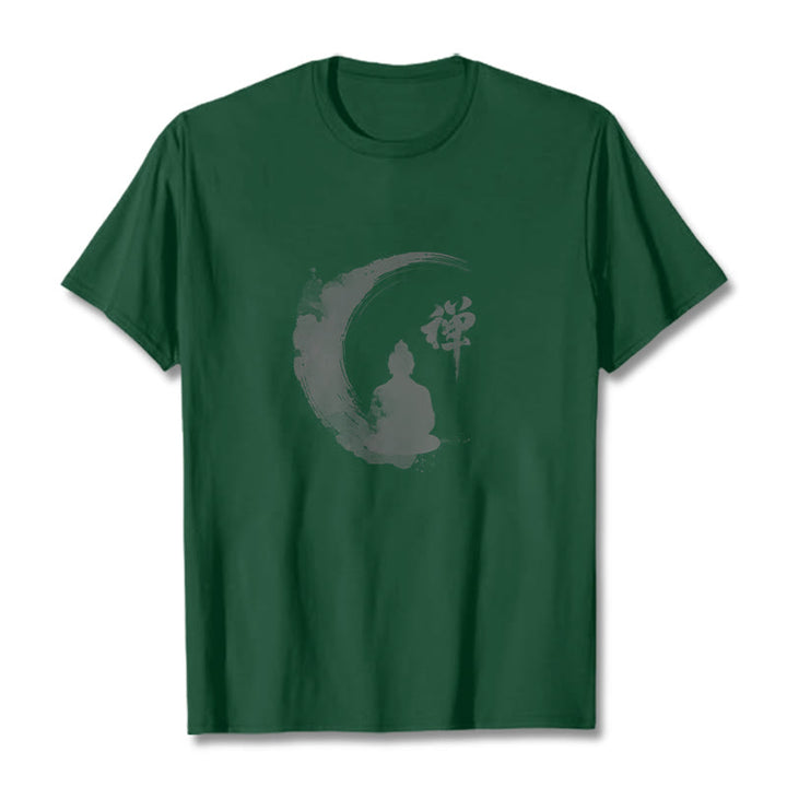 Buddha Stones Meditating Buddha Pattern Cotton Tee T-shirt - Forest Green - 2XL - image 10