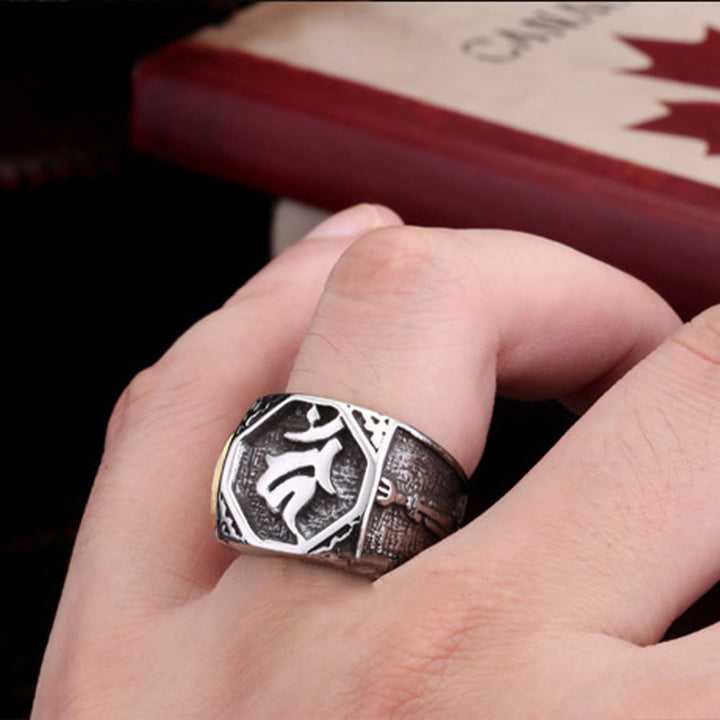 Buddha Stones Tibetan Titanium Steel Greeting Hand Sword Sign Sanskrit Balance Ring - image 4