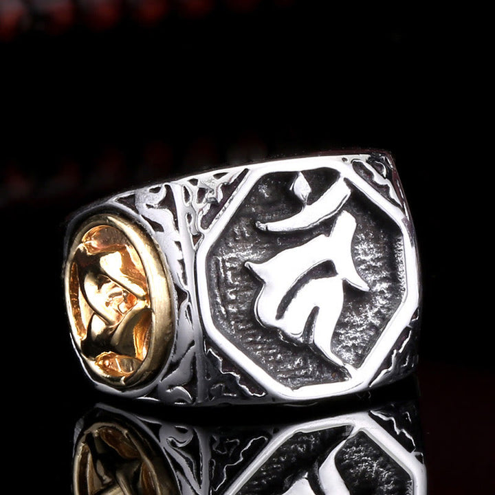 Buddha Stones Tibetan Titanium Steel Greeting Hand Sword Sign Sanskrit Balance Ring - US13 - image 0