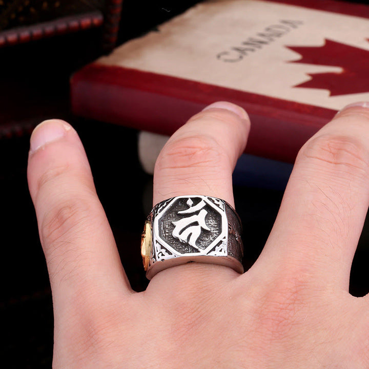 Buddha Stones Tibetan Titanium Steel Greeting Hand Sword Sign Sanskrit Balance Ring - image 8