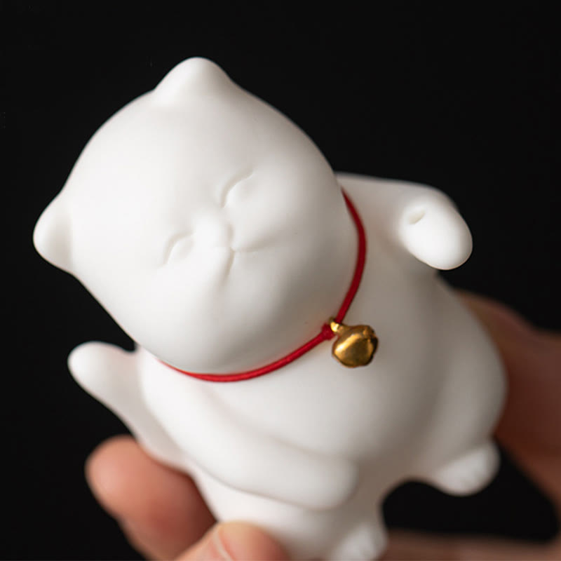 Buddha Stones Cat Bell Bamboo Mat Healing Ceramic Incense Burner Desk Decoration - image 8