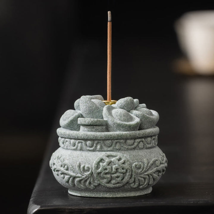 Buddha Stones Chinese Character Fu Ingots Healing Incense Burner Desk Decoration - Bao Fa 5.7*5.7*4.6 - image 0