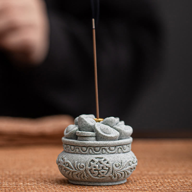 Buddha Stones Chinese Character Fu Ingots Healing Incense Burner Desk Decoration - image 2