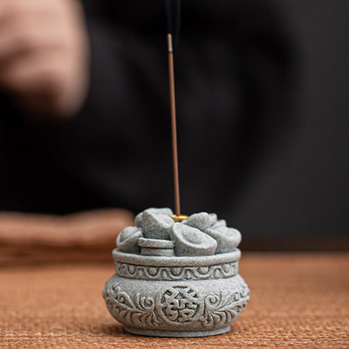 Buddha Stones Chinese Character Fu Ingots Healing Incense Burner Desk Decoration - image 2