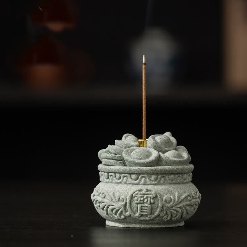 Buddha Stones Chinese Character Fu Ingots Healing Incense Burner Desk Decoration - image 1