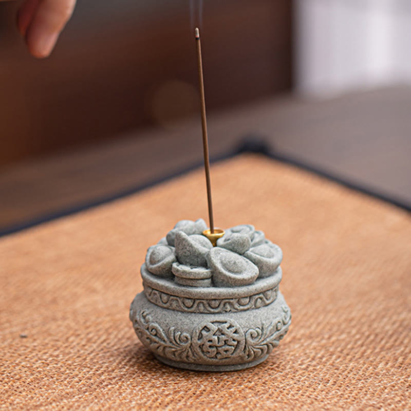 Buddha Stones Chinese Character Fu Ingots Healing Incense Burner Desk Decoration - image 3