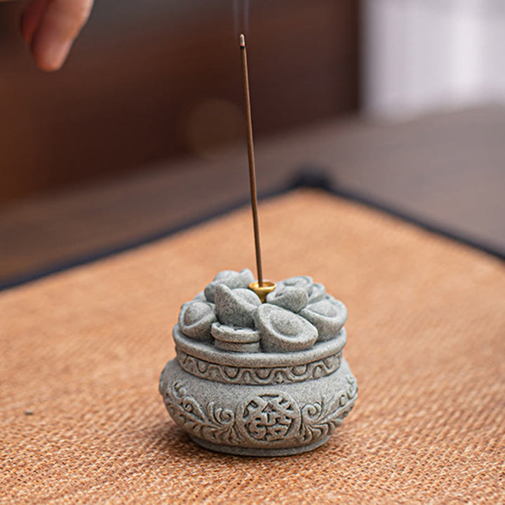 Buddha Stones Chinese Character Fu Ingots Healing Incense Burner Desk Decoration - image 3