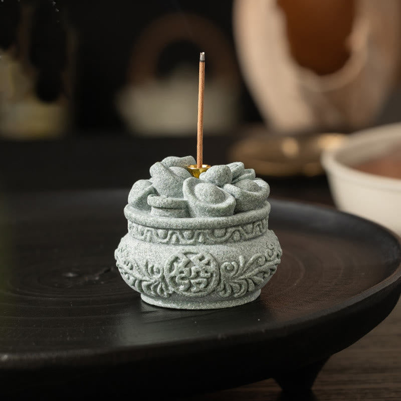 Buddha Stones Chinese Character Fu Ingots Healing Incense Burner Desk Decoration - image 13