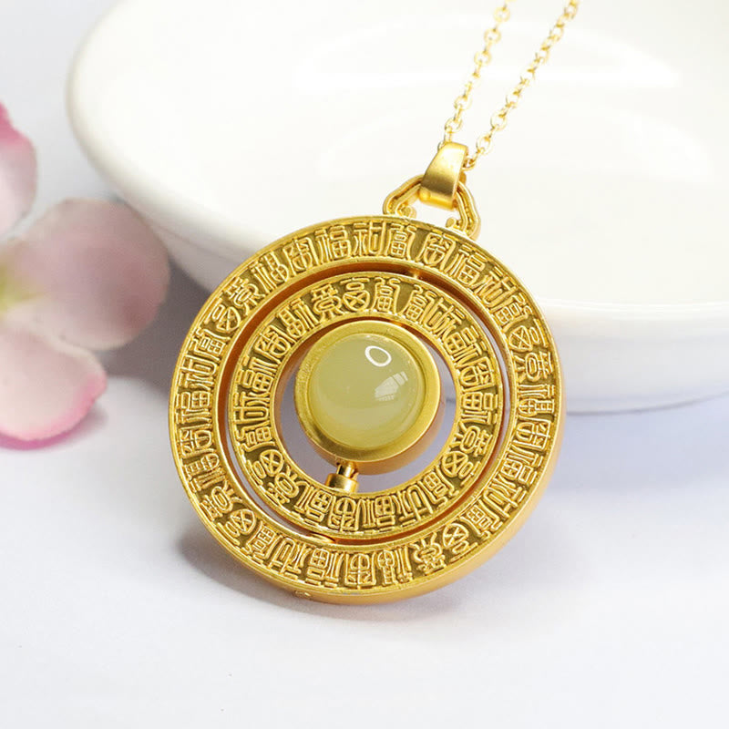 Buddha Stones Hetian Jade Hundred Blessings Fu Character Luck Rotatable Necklace Pendant - Jade Hundred Blessings - image 0