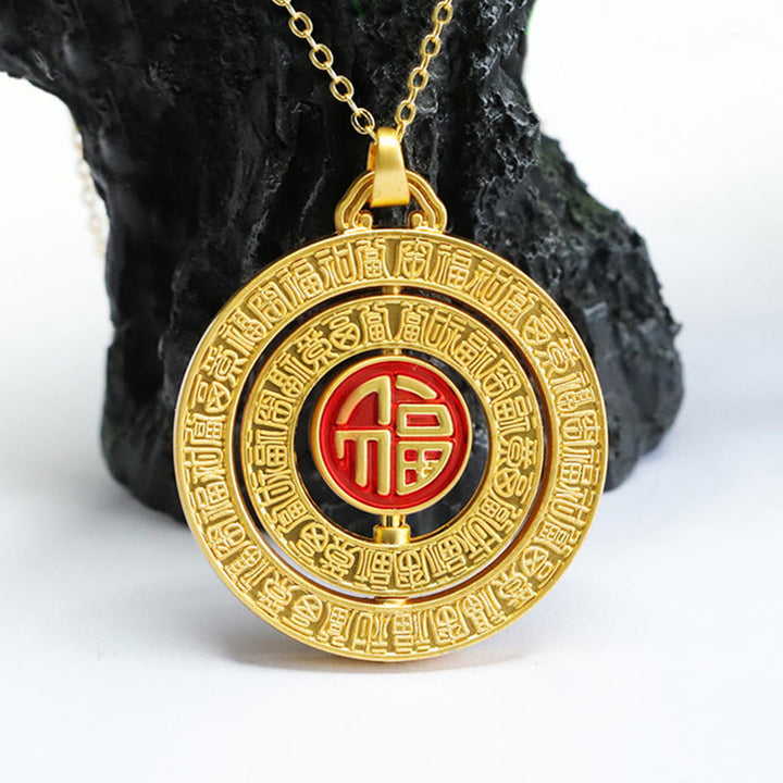 Buddha Stones Hetian Jade Hundred Blessings Fu Character Luck Rotatable Necklace Pendant - image 3