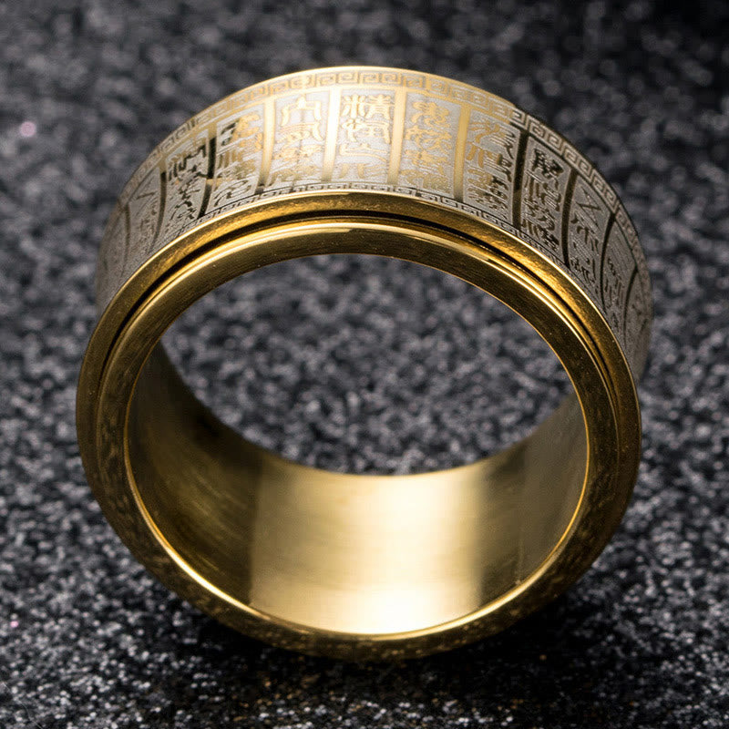 Buddha Stones Tibetan Seal Script Golden Light Mantra Titanium Steel Spinner Balance Ring - image 1