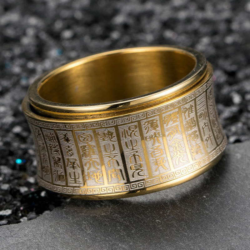 Buddha Stones Tibetan Seal Script Golden Light Mantra Titanium Steel Spinner Balance Ring - Golden - US12 - image 0