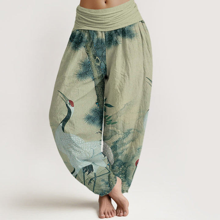 Buddha Stones Casual Red-crowned Crane Pine Tree Mountain Women's Elastic Waist Harem Pants - DarkSeaGreen - US22,UK/AU26,EU54 (6XL) - image 4