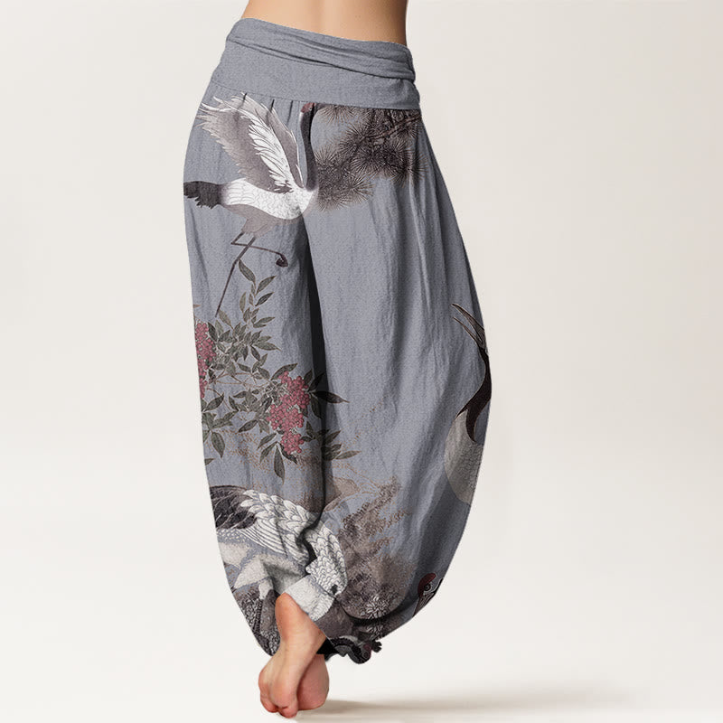 Buddha Stones Casual Red-crowned Crane Pine Tree Mountain Women's Elastic Waist Harem Pants - image 9