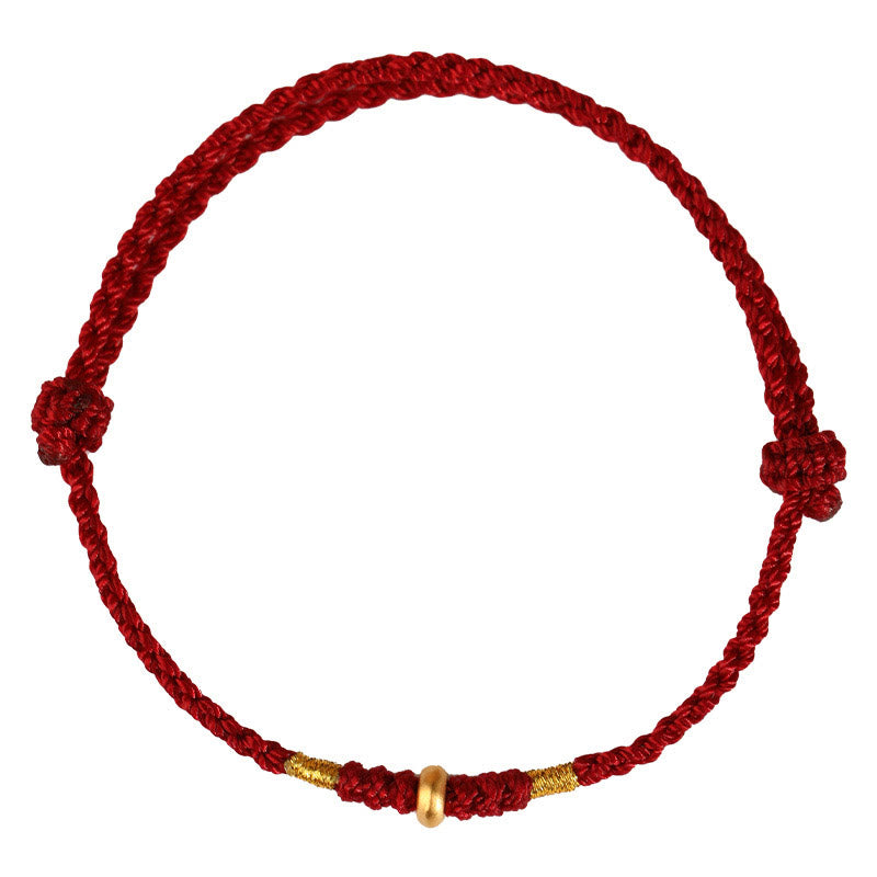 Buddha Stones 999 Gold Small Lucky Beads String Protection Luck Braided Bracelet Anklet - image 4
