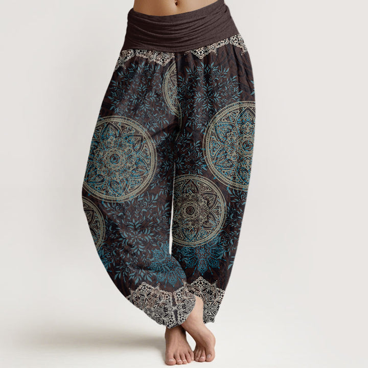 Buddha Stones Mandala Pattern Leaves Women's Elastic Waist Harem Pants - Brown - US22,UK/AU26,EU54 (6XL) - image 0