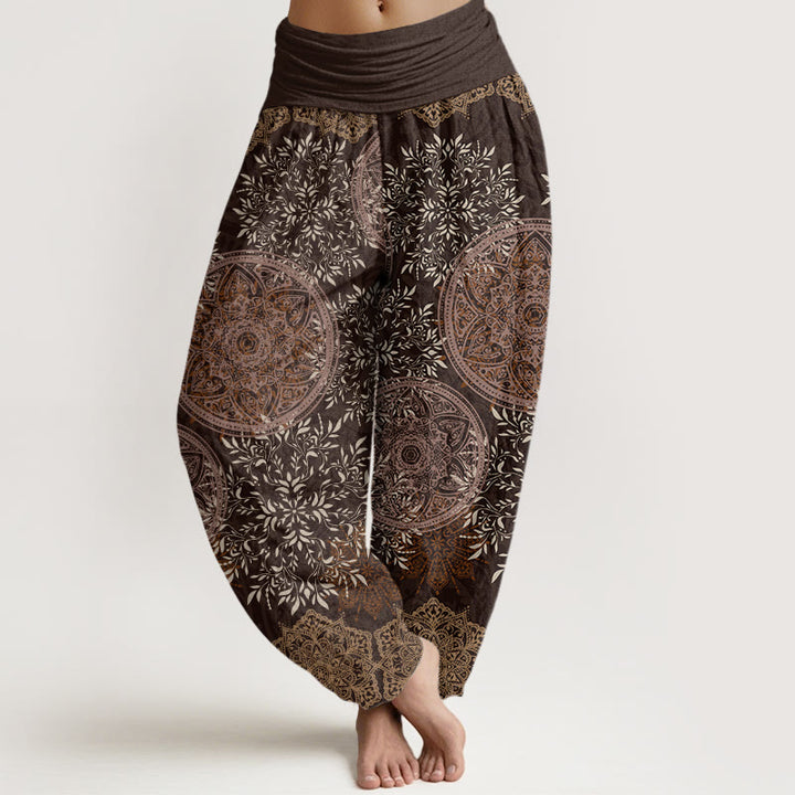 Buddha Stones Mandala Pattern Leaves Women's Elastic Waist Harem Pants - SaddleBrown - US22,UK/AU26,EU54 (6XL) - image 4