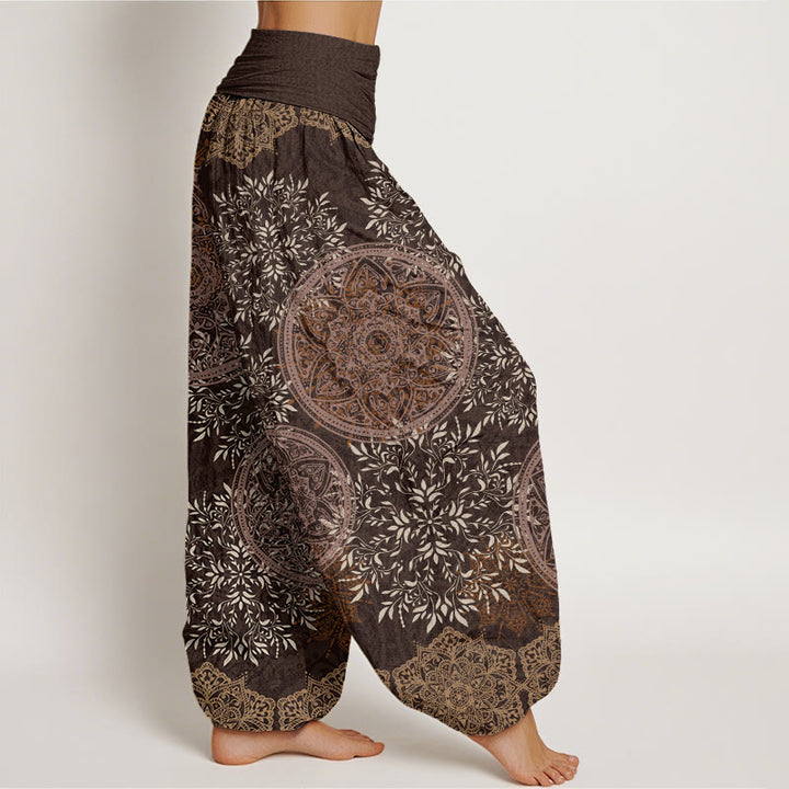 Buddha Stones Mandala Pattern Leaves Women's Elastic Waist Harem Pants - image 5