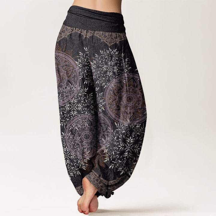Buddha Stones Mandala Pattern Leaves Women's Elastic Waist Harem Pants - image 9