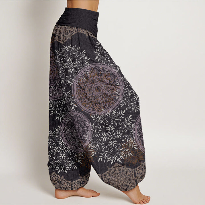 Buddha Stones Mandala Pattern Leaves Women's Elastic Waist Harem Pants - image 8