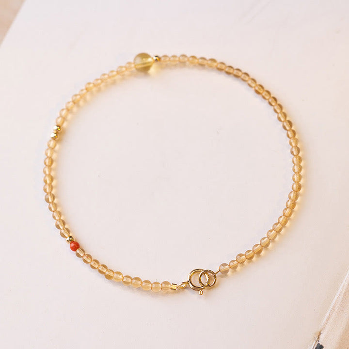 Buddha Stones 2mm Ultra-thin Citrine 14K Gold Plated Copper Beads Protection Bracelet - 2mm Round Beads - 16cm - image 12