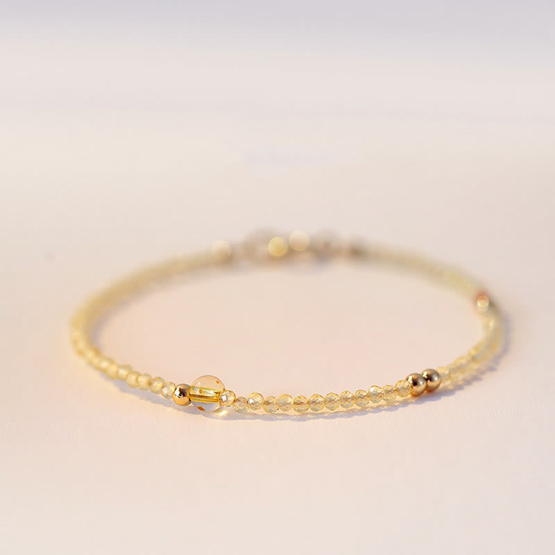 Buddha Stones 2mm Ultra-thin Citrine 14K Gold Plated Copper Beads Protection Bracelet - 2mm Polygonal Beads - 16cm - image 0
