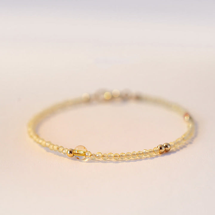 Buddha Stones 2mm Ultra-thin Citrine 14K Gold Plated Copper Beads Protection Bracelet - 2mm Polygonal Beads - 16cm - image 0